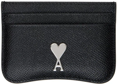 Ami Alexandre Mattiussi Paris De Coeur Logo Plaque Cardholder In Black/silver/0014