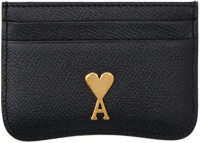 Ami Alexandre Mattiussi Black Paris Paris Card Holder In Black/vibrated Brass