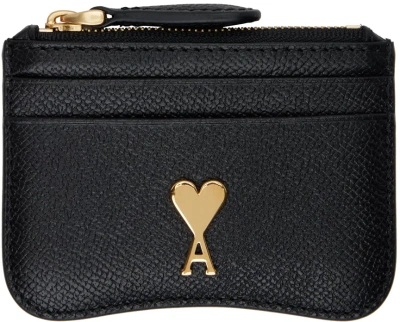 Ami Alexandre Mattiussi Ami Paris Paris Paris Zipped Coin Purse In Black/vibrated Brass