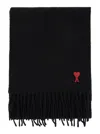 Ami Alexandre Mattiussi Black Rectangular Oversize Scarf With Adc Patch On The Front In Wool Woman In Blue