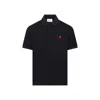Ami Alexandre Mattiussi Ami Paris Men Black Polo Shirt With Adc Embroidery At The Front In Cotton Man In Black