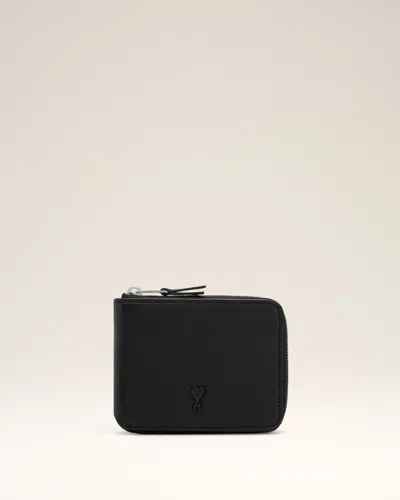 Ami Alexandre Mattiussi Black Smooth Leather Ami De Coeur Compact Wallet Black