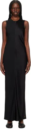 Ami Alexandre Mattiussi Black Straight Maxi Dress In Wool Gabardine Black