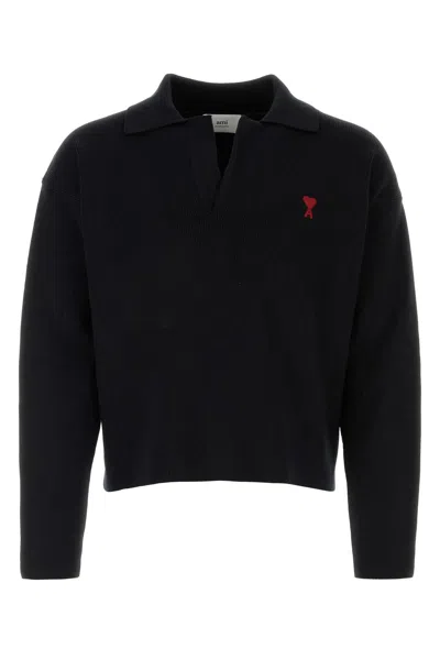 Ami Alexandre Mattiussi Black Stretch Wool Blend Sweater