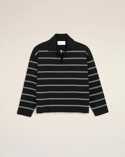 Ami Alexandre Mattiussi Black Striped Cotton Polo With Ami Patch White