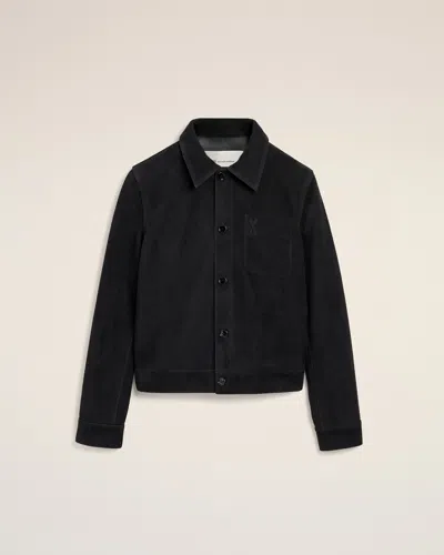 Ami Alexandre Mattiussi Black Suede Leather Jacket With Embossed Ami De Coeur Black