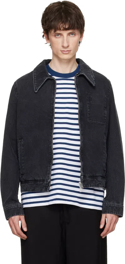 Ami Alexandre Mattiussi Black 'tonal Ami De Coeur' Zipped Denim Jacket