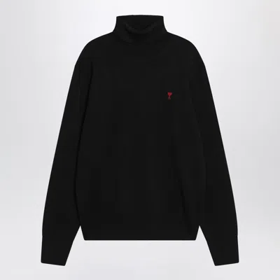 AMI ALEXANDRE MATTIUSSI BLACK TURTLENECK SWEATER AMI DE COEUR