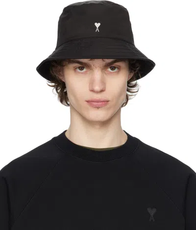 AMI ALEXANDRE MATTIUSSI BLACK TWILL AMI DE COEUR STUD BUCKET HAT