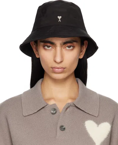 Ami Alexandre Mattiussi Black Twill Ami De Coeur Stud Bucket Hat In Black/001