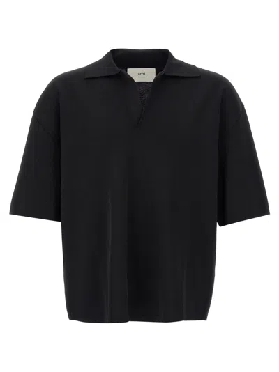 AMI ALEXANDRE MATTIUSSI BLACK V-NECK POLO SHIRT