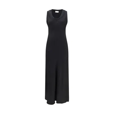 Ami Alexandre Mattiussi Sleeveless Long Fluid Satin Dress In Black