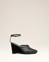 Ami Alexandre Mattiussi Ami Paris Crosiette Ankle Strap Wedge Mules In Black