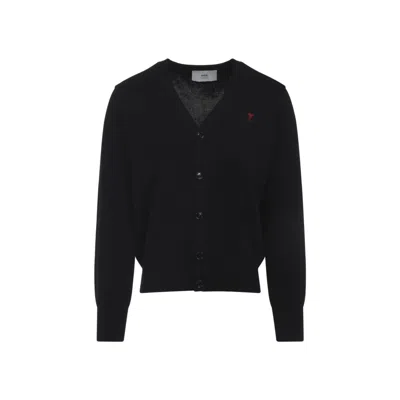 AMI ALEXANDRE MATTIUSSI BLACK WOOL ADC CARDIGAN