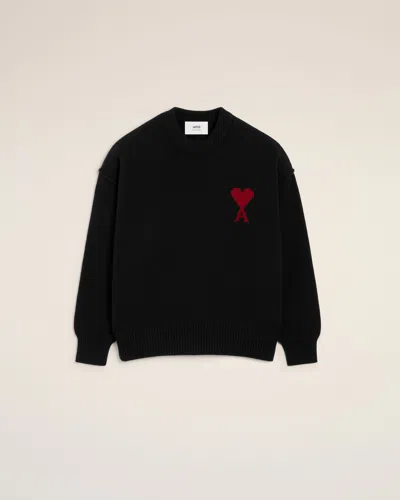 Ami Alexandre Mattiussi Black Wool  Ami De Coeur Crewneck Sweater Black
