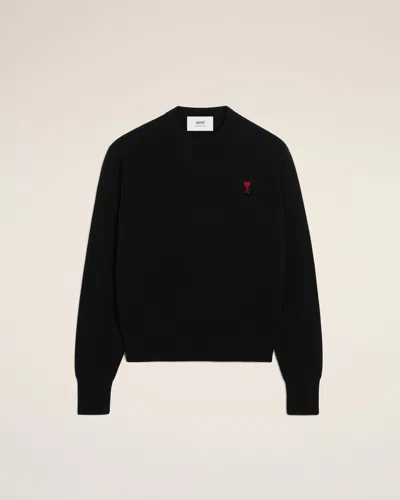 Ami Alexandre Mattiussi Ami Paris Men Black Crewneck Sweater With Adc Embroidery On The Front In Wool Blend Man In Multi