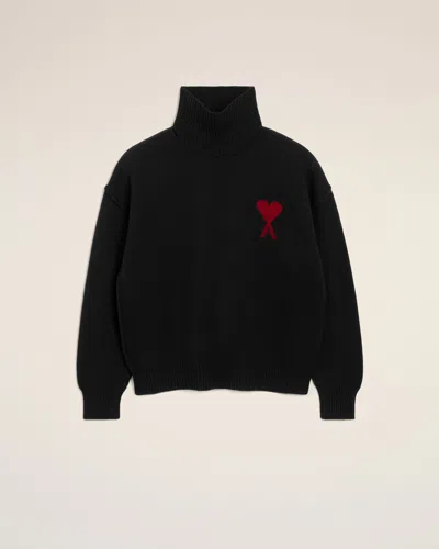 Ami Alexandre Mattiussi Black Wool Ami De Coeur Funnel Neck Sweater Black In Multi