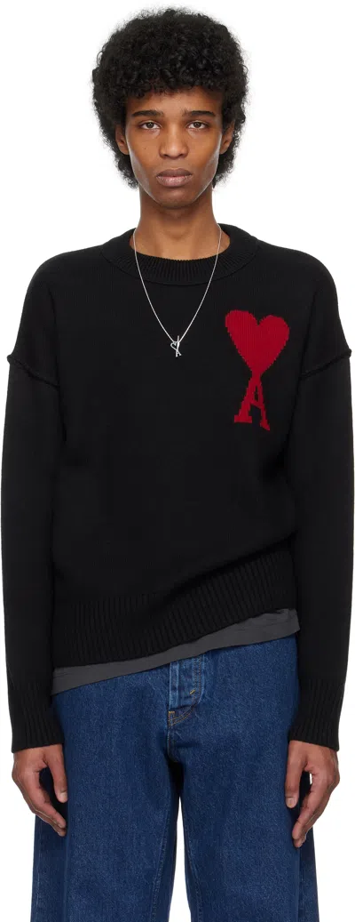AMI ALEXANDRE MATTIUSSI BLACK WOOL AMI DE COEUR SWEATER