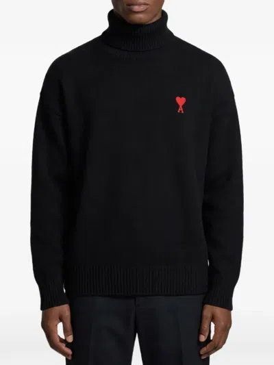 Ami Alexandre Mattiussi Ami Paris Turtleneck Jumper In Pure Merino Wool With Embroidered Ami De Caur Logo In Black