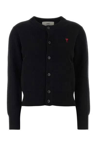 Ami Alexandre Mattiussi Cropped Wool Cardigan With Embroidered Heart Detail In Blue