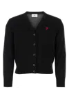 Ami Alexandre Mattiussi Ami V-neck Button-down Cardigan With Subtle Red Emblem In Black