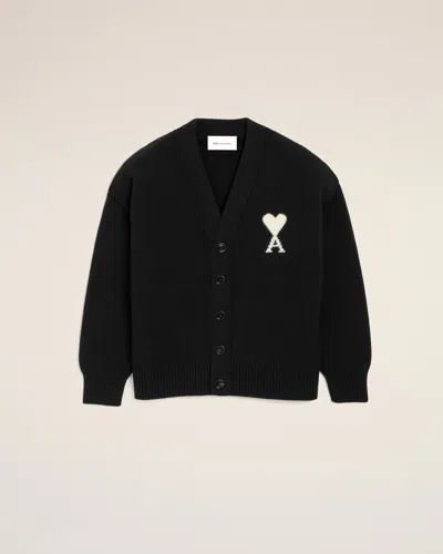 Ami Alexandre Mattiussi Black Wool Cardigan With Ami De Coeur Black