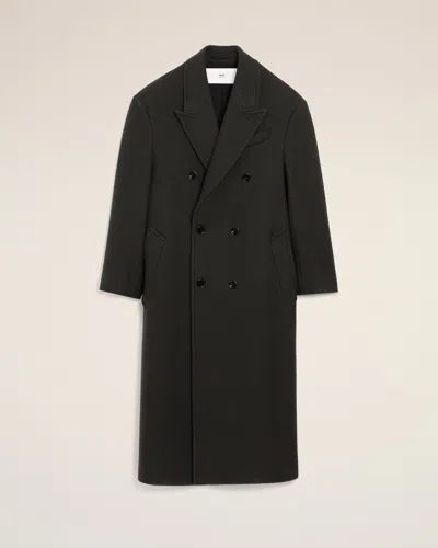 Ami Alexandre Mattiussi Black Wool Double Breasted Long Coat Grey