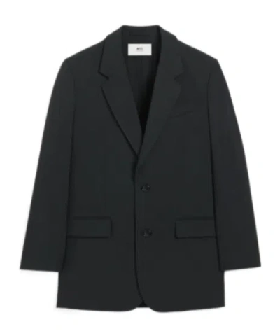 AMI ALEXANDRE MATTIUSSI BLACK WOOL LOOSE DOUBLE BREASTED JACKET