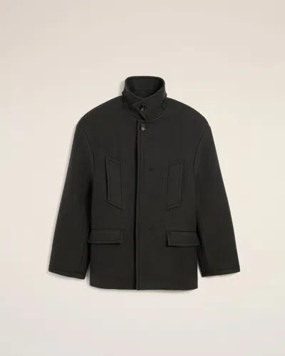 AMI ALEXANDRE MATTIUSSI BLACK WOOL OVERSIZED HIGH COLLAR PEA COAT  GREY