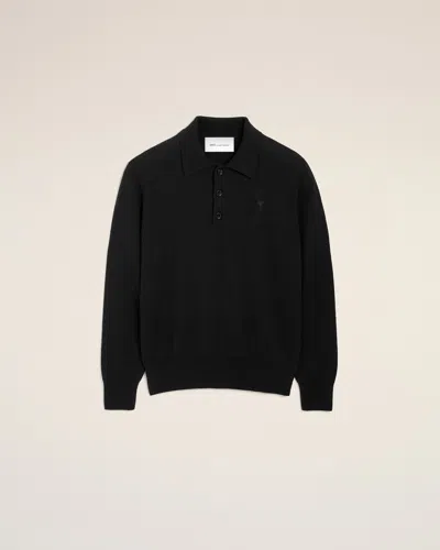 Ami Alexandre Mattiussi Black Wool Polo With Ami De Coeur Black