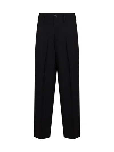 Ami Alexandre Mattiussi Black Wool Serge Double-pleat Wide Trousers