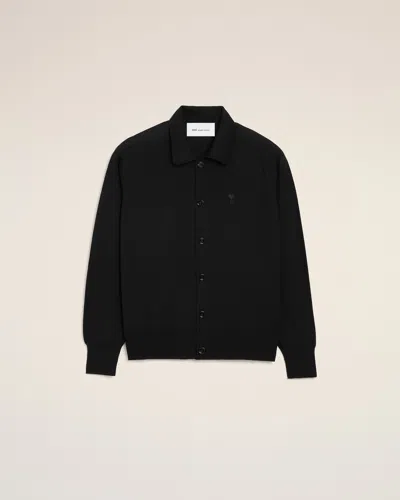 Ami Alexandre Mattiussi Black Wool Shirt Collar Ami De Coeur Cardigan Black