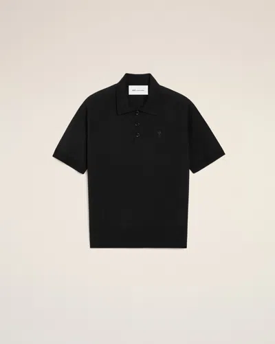 Ami Alexandre Mattiussi Black Wool Short Sleeves Ami De Coeur Polo Black