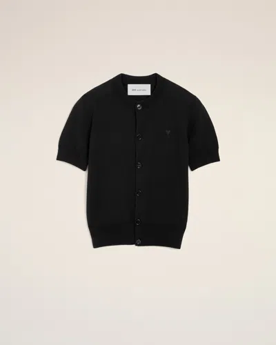 Ami Alexandre Mattiussi Black Wool Short-sleeve Cardigan With Ami De Coeur Black