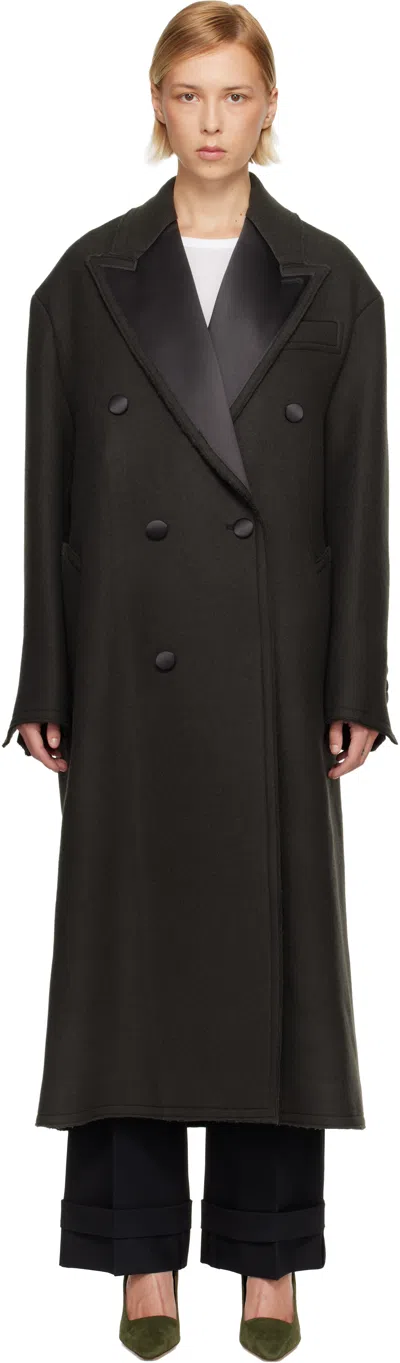 Ami Alexandre Mattiussi Black Wool Smocking Double Breasted Coat In Gray