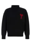 Ami Alexandre Mattiussi Ami Paris Funnel-neck Sweater With Heart Intarsia Design In Black