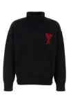 Ami Alexandre Mattiussi Ami Paris Funnel-neck Sweater With Heart Intarsia Design In Black