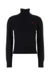 Ami Alexandre Mattiussi Wool Turtleneck Sweater With Ribbed Cuffs And Hem In Black
