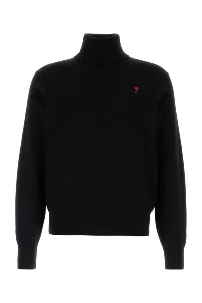 Ami Alexandre Mattiussi Ami Paris Ami De Coeur Midnight Blue Turtleneck In Black