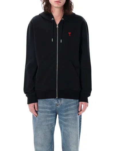 AMI ALEXANDRE MATTIUSSI BLACK ZIPPED HOODIE