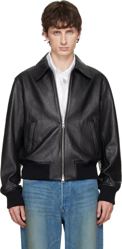 Ami Alexandre Mattiussi Ami Paris Adc Grained Leather Bomber Jacket In Black