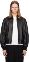 Ami Alexandre Mattiussi Black Zipped Leather Jacket In 001 Wool Gabardine B