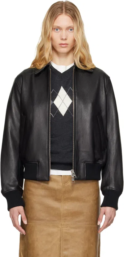 Ami Alexandre Mattiussi Black Zipped Leather Jacket In Wool Gabardine Black