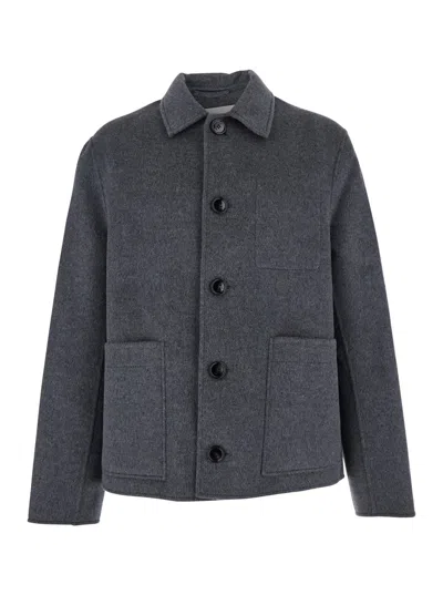 AMI ALEXANDRE MATTIUSSI GREY JACKET WITH CLASSIC LAPELS AND BUTTON CLOSURE IN WOOL MAN