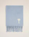 Ami Alexandre Mattiussi Fringed Rectangular Scarf Featuring Ami De Coeur Motif In Blue