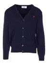 Ami Alexandre Mattiussi Ami Paris Men Blue Cardigan With V Neck And Adc Embroidery On The Front In Wool Blend Man In Blue