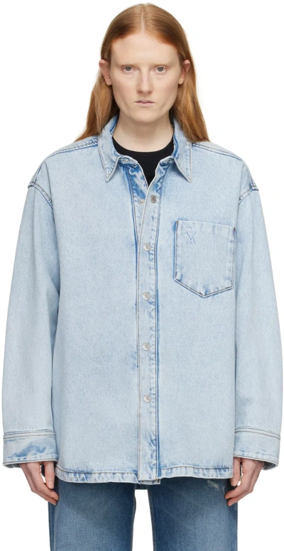 Ami Alexandre Mattiussi Blue Ami De Cœur Denim Jacket In Bleu Javel/448