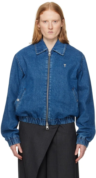 Ami Alexandre Mattiussi Blue Ami De Cœur Denim Jacket In Used Blue/480