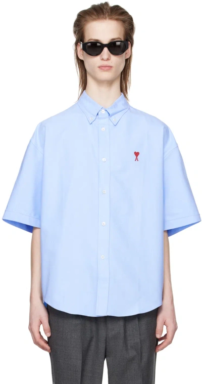 Ami Alexandre Mattiussi Blue Ami De Cœur Shirt In 484 Cashmere Blue