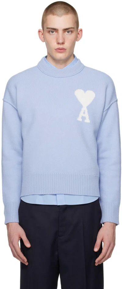 Ami Alexandre Mattiussi Logo-intarsia Virgin Wool Sweater In 4843 Blue/off White